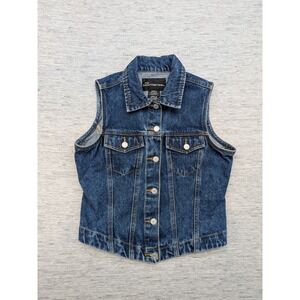 Y2K No Boundaries Denim Vest Womens Small Blue Jean Button Pockets Vintage Rodeo